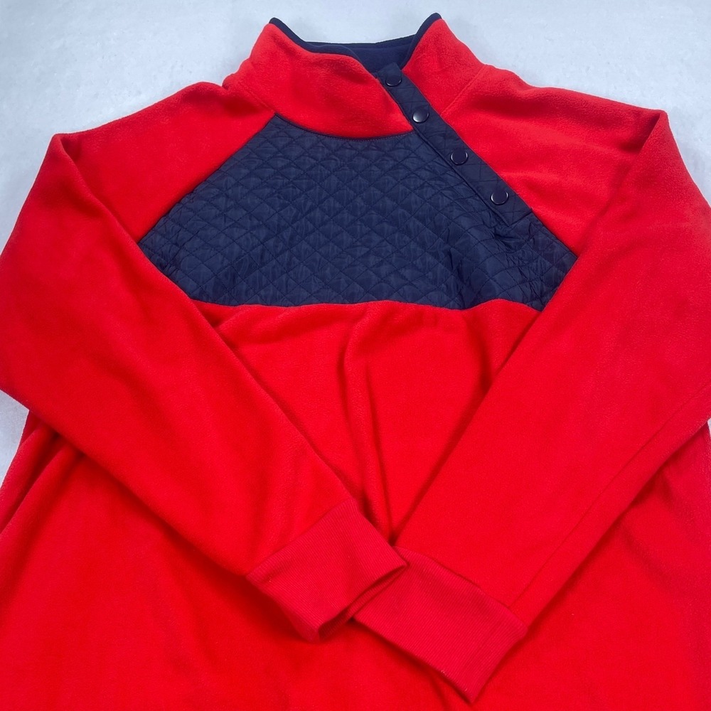 Crown & Ivy Womens XL Red Navy Blue Quilted Fleece Snap Neck Pullover Sweater